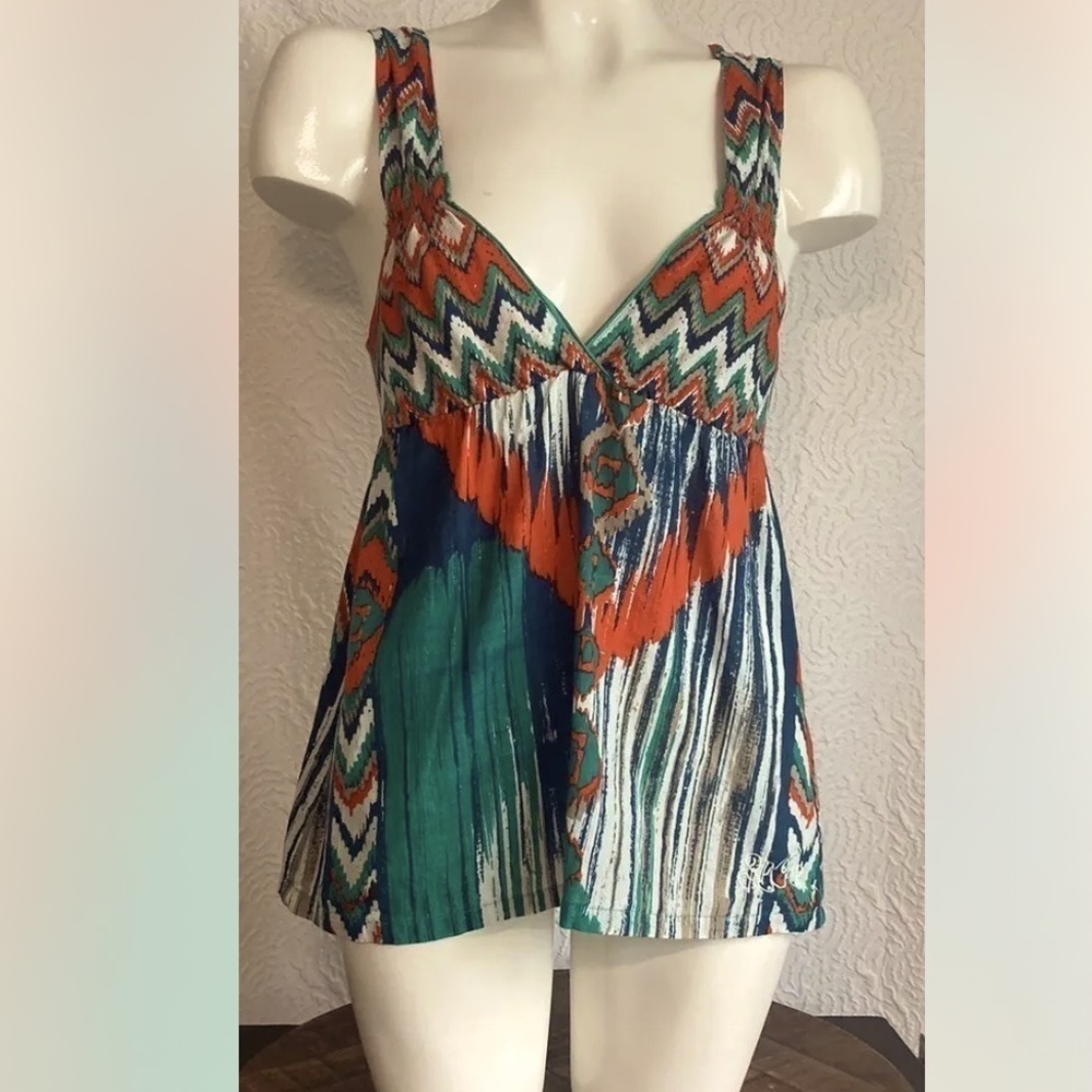 Y2k Ripcurl Womens Orange Blue Boho Print Flowy Tank Top Size Xsmall